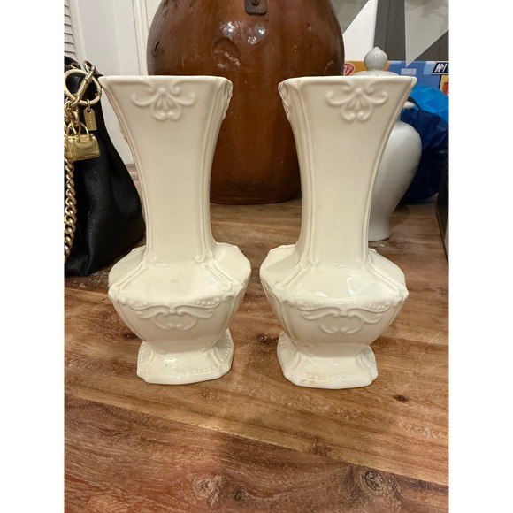 Set of 2 Paris Royal Blanc de Chine Style Vases Shabby Chic French Country Decor